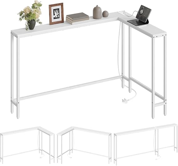 YATINEY Slim Console Table, 180 cm Narrow Sofa Table with Power Outlets, Behind Entryway Table, 3 Assembly Options, for Entryway, White XCT07KWW