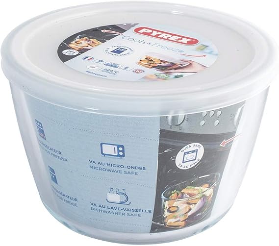 Pyrex Round Shape with lid, 1,6 Liter, Transparent, 155P001