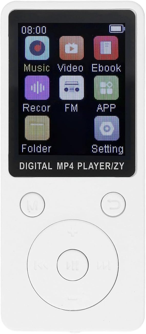 Mp3 Player with Bluetooth, HiFi Sound 1.8 Inch Screen Portable Music Player with Earphones, Noise Reduction MP4 Mp3 Player Extends Up to 128GB White