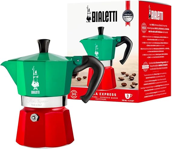 Bialetti - Moka Express Italia: 3 Cups Ocak Üstü Espresso Pişirici - 130ml - Karma Renk - Alüminyum Gövde - Patentli Güvenlik Valfi - Tüm Ocak Türleri İçin Uygundur (İndüksiyon Hariç) [Enerji Sınıfı A+]