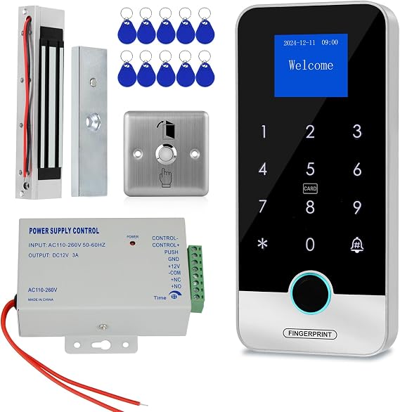 tuya smart devices access door control system rfid garage door keypad,electric lock for door, 180kg/350lbs, power supply, push to exit button, and 10 13.56MHz IC key fob
