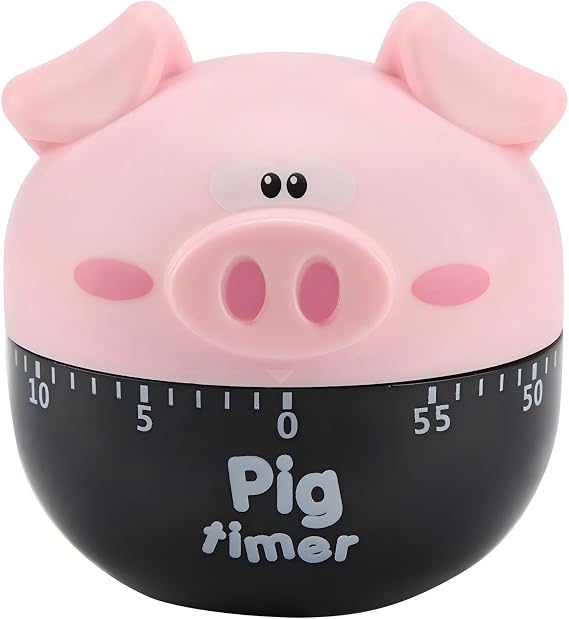 Mechanical Kitchen Timer, Cartoon Pig 55 Minutes Countdown Timer Cooking Baking Alarm Clock for Kitchen Office Bedroom Living Room Fitness and Studying