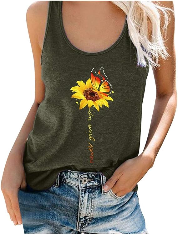 Lazzboy Women's Moon Cycle/Cat/Fox/Feather Sleeveless Round Neck Vest Loose Top