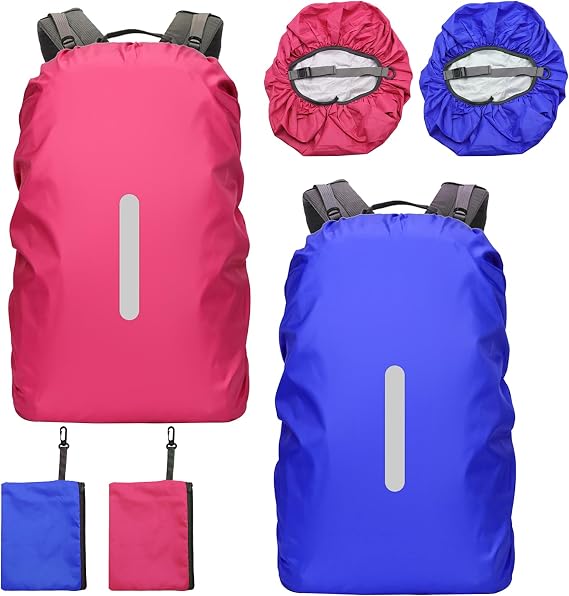 2 x Waterproof Backpack Covers (30-40L) with Reflective Band Rain Cover School Backpack Waterproof Case for Camping Hiking and Travelling