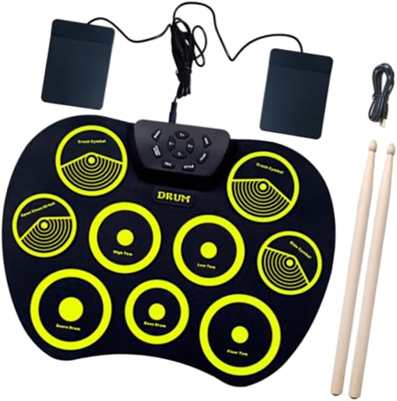 Portable Electronic Drum Set With Nine Pads Drum Kit Quiet Practice Sessions Young Drummers Compact Electronic Set Digital Pad Machine Sticks Pedals