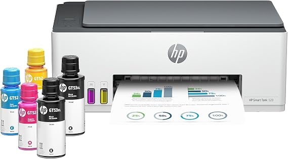 HP Smart Tank 520 Hepsi Bir Arada Renkli Yazıcı | 1 Ekstra Siyah Mürekkep Şişesi | Kayıtta 1+1 Yıl Uzatılmış Garanti| 8000'e Kadar Siyah ve 6000 Renkli Baskı | Ofis/Ev için Yazdır,Tarama ve Kopyalama