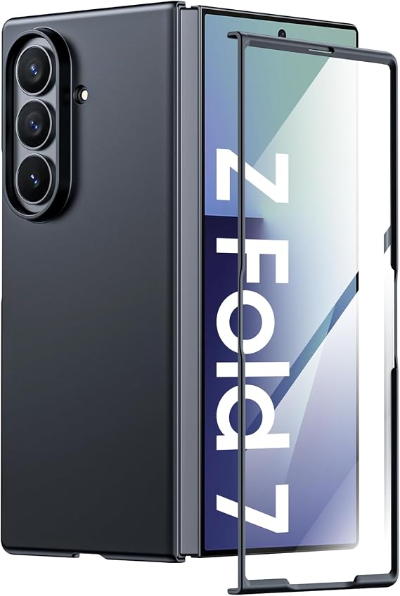 Vizvera for Samsung Galaxy Z Fold 7 Case, Built-in Screen Protector Slim Fit Scratch-Resistant Drop-Resistant Anti-Fingerprint, Support Wireless Charging, Phone Cover for Galaxy Z Fold 7 2025, Black