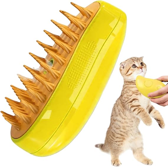 Kyrotech 3'ü 1 Arada Buharlı Silikon Şarjlı Kedi Köpek Fırçası Çok İşlevli Tüy Fırçası Masaj, Kendini Temizleyen Buharlı Fırça, Dolaşık ve Gevşek Tüyleri Temizlemek için Buharlı Evcil Hayvan Fırçası