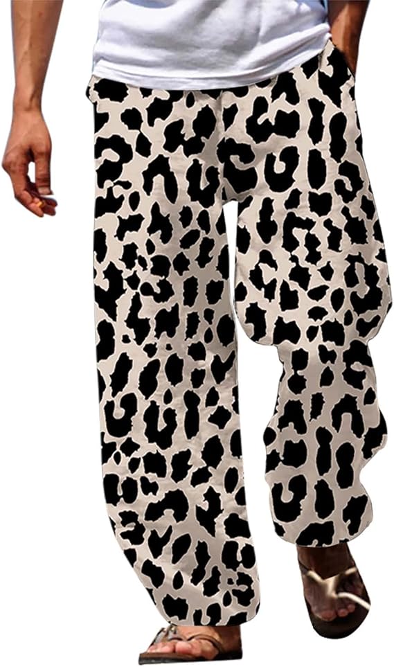 Mens Hippie Trousers - Leopard Print, Harem Pants Mens Japanese Casual 3D Print Trousers Drawstring Pockets Comfortable Lightweight Track Pants Mens Lounge Trousers Jogging Bottoms