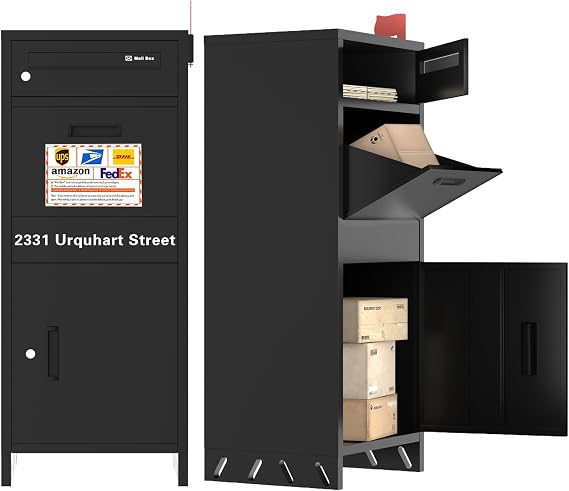 Extra Large Parcel Boxes, Need Install Delivery Box for Parcels, Large Parcel Box Outdoor, Weatherproof Parcel Drop Box with Parcel Delivery Signage and Address Label(37 * 46 * 107.5 cm)