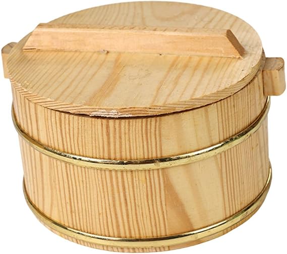 Steamed Rice Wooden Steamer Rice Container Authentic Asian Dining Essential Steamed Is Made Of Solid Wood Wooden Steaming Bucket With Lid Kitcehn Tool, Brown, 18x18x12cm
