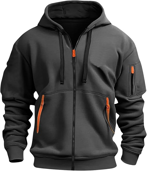 Men's Zip UP Hooded Cardigan Athletic Hooded Zipper Coat Fleece Jacket