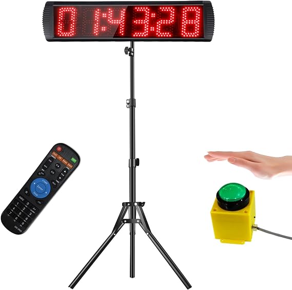 Gym Timer, 5 Inch Gym Clock with Stand, Large LED Digital Wall Clock with Remote Control, Countdown/Up, 6 Digits Stopwatch Race Timing Clocks, 12/24H Digital Timer for Marathon Home Gym Garage