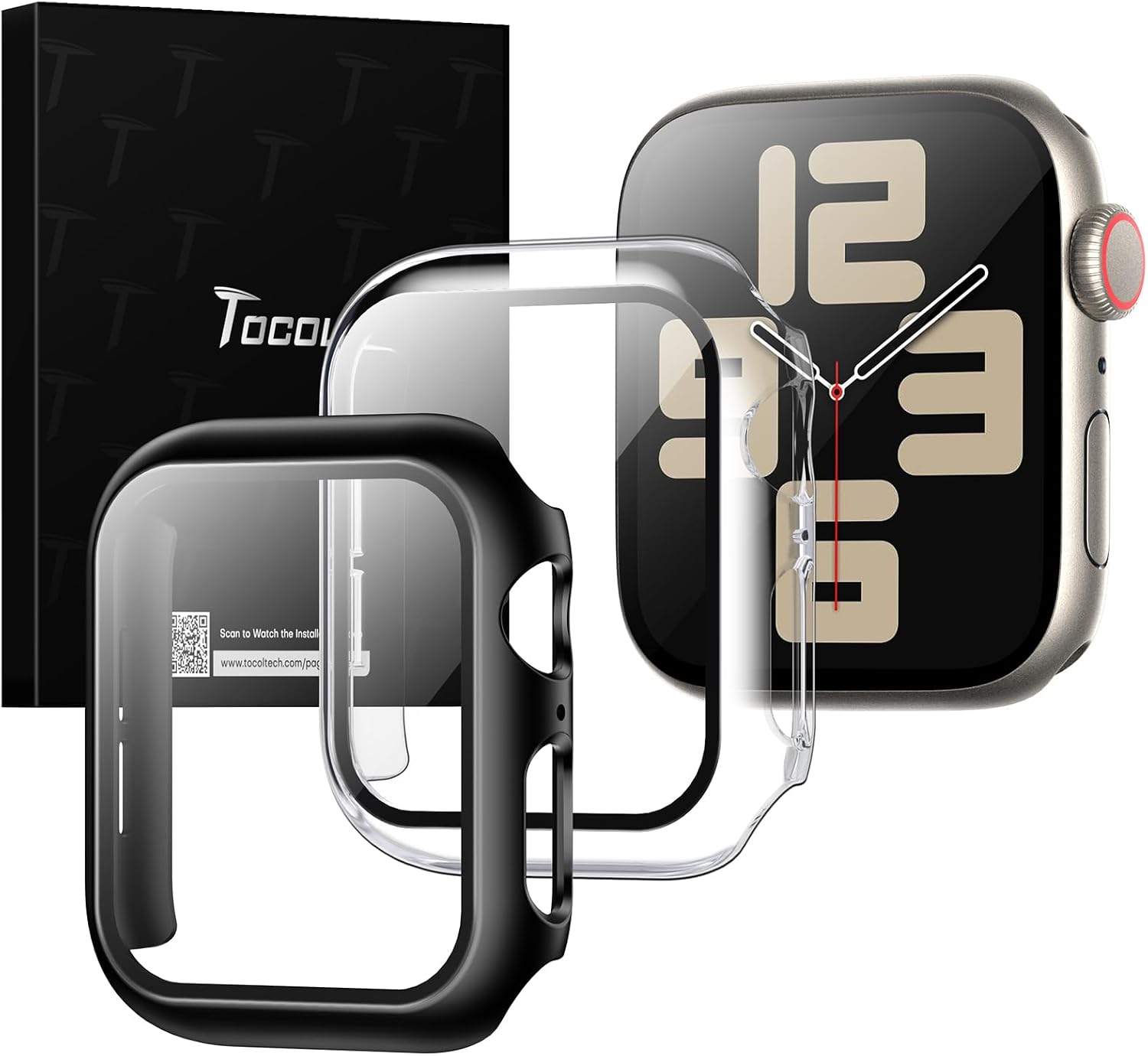 TOCOL 2 Pack HD Case Compatible with Apple Watch Series 6/5/4/SE 40mm with Built-in Tempered Glass Screen Protector [10X Military-Grade Shockproof] [Touch-Sensitive] for iWatch 40mm - Black+Clear