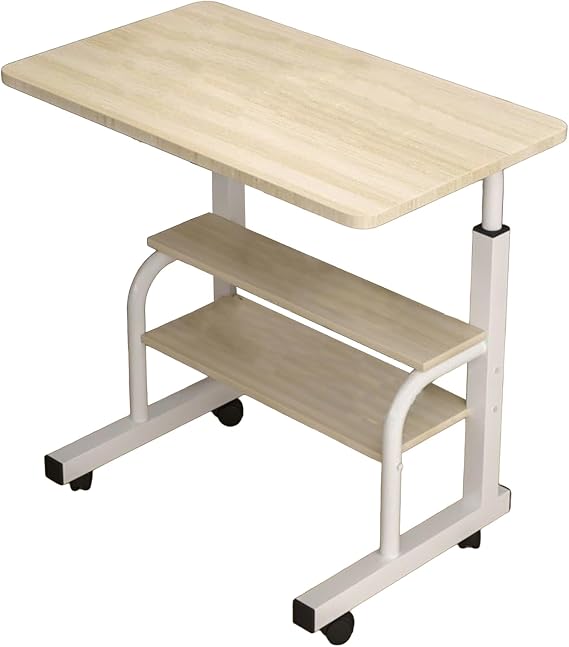 Computer Desk Height Adjustable Standing Desk Study Writing Desk Table with Wheels Spacious Desktop with Casters Easy Movement Laptop Desk Table Office Mobility Workstation Beige