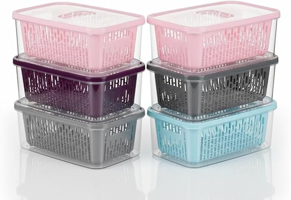 Arsimo 6-Piece Fresh Storage Container Set with Strainer 1.6 Lt Plastic Storage Set 6 Pieces