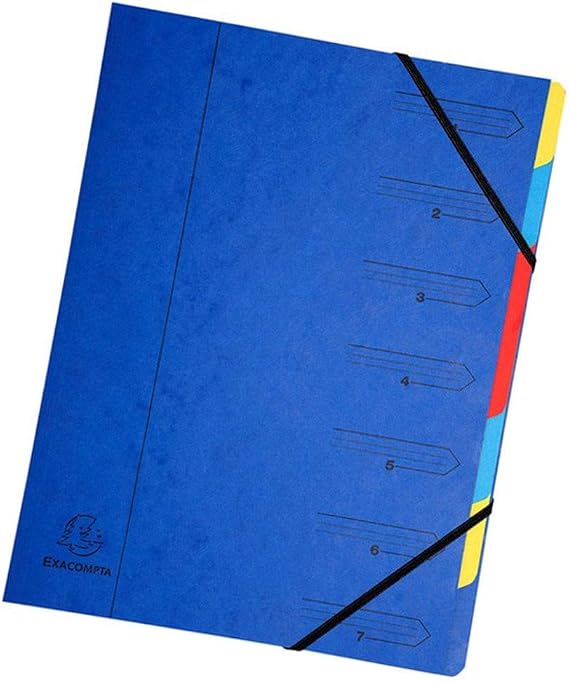 Exacompta - Ref 54072E - Stapled Spine Multipart File - 245 x 320mm in Size, Suitable for Storing A4 Documents - 7 Tabbed Sections - Blue Cover with Multicoloured Tabs