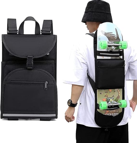 Skateboard Backpack - Adjustable Shoulder Strap, Foldable Carrier, Travel Bag