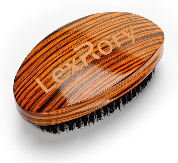 Curved Wave Brush for Men 360, Medium Hard Palm Hair Brushes Boar