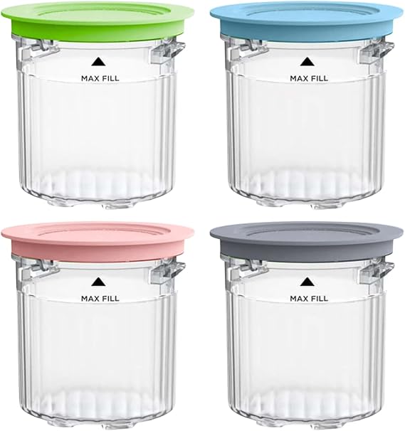Ice Cream Containers, 4 Pack 16oz Pints Replacement Ice Cream Cup Bpa-Free Durable Color-Coded Lids Leak-Proof Ice Cream Containers For Ninja Creami Breeze Nc100/Nc200 Sets