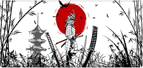 Porge Gaming Mouse Pad 120x60 cm L Büyük Dikişli Kenar Speed Oyuncu Mouse Pad(Topographic Black) (Samurai)