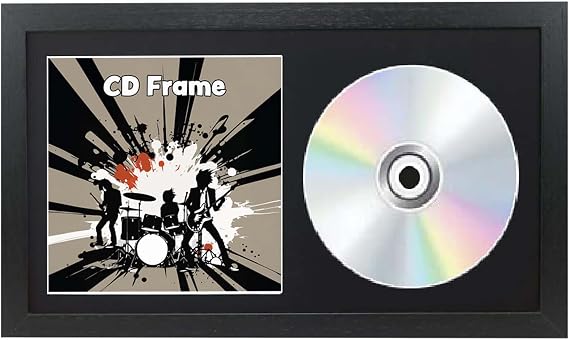 Boldon Framing - Black Solid Wood CD Double Display Frame with Black Mount