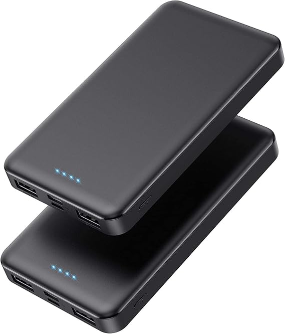 Taşınabilir şarj cihazı güç bankası 10000 mAh 【2 Paket】USB C girişi ve 2 çıkış yedekleme şarjı ile ultra ince taşınabilir telefon şarj cihazı