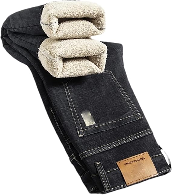 Winter Lamb Fluff Denim Straight Pants Men Thicken Jeans High Waist Stretch Jeansy Fleece Lined Warm Slim Vaqueros