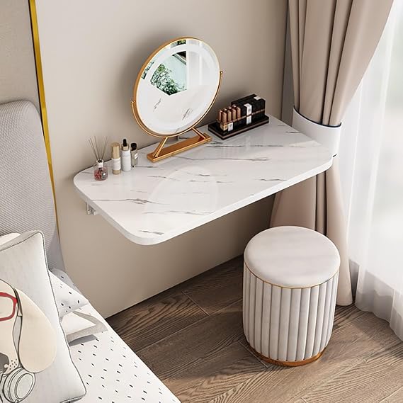 Wall Mounted Folding Table - Collapsible Wooden Drop Leaf Desk for Small Spaces, Space-Saving Floating Workbench, 50x50cm/20x20in, Stylish Home Office Workstation (White)
