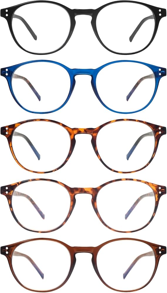 5 Pack Retro Reading Glasses Men Women Blue Light Blocking Lightweight Computer Readers with Spring Hinges