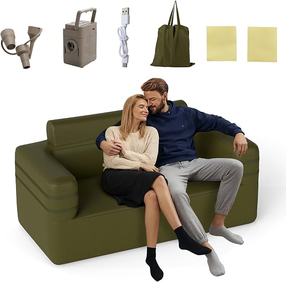 COSTWAY Inflatable Camping Couch, Portable Sofa Chair with Built-in Air Pump, Carry Bag and Storage Pocket, Indoor Outdoor Single/Double Air Sofa for Living Room, Camping, Picnic (176 x 84 x 81 cm)