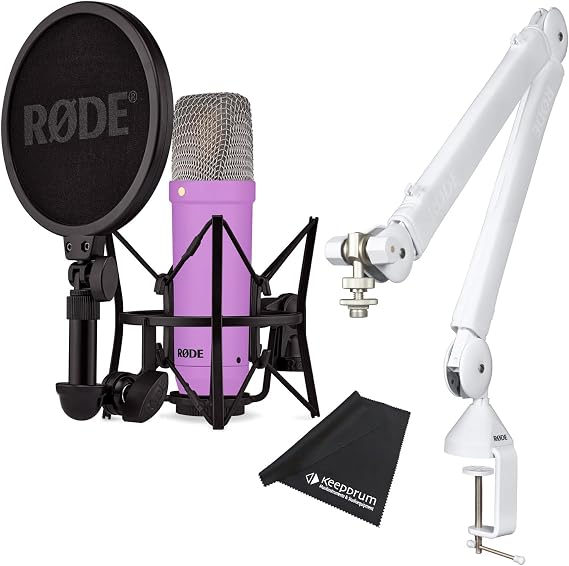 Rode NT1 Signature Purple Studio Microphone + PSA1 W Plus Articulated Arm Tripod White + Keepdrum Microfibre Cloth