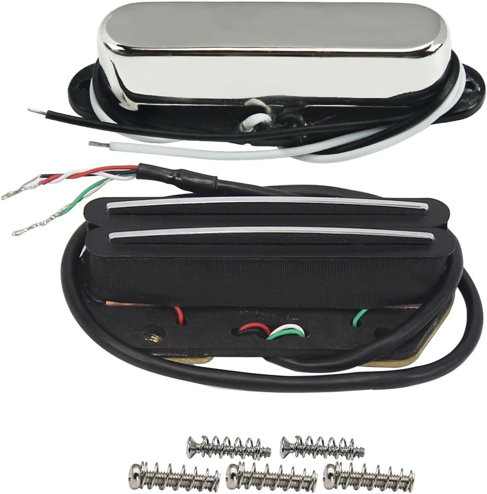 FLEOR Alnico 5 Tele Pickups Set Chrome Neck Pickup and High Output Black Hot Dual Rail Bridge Humbucker Pickup Set