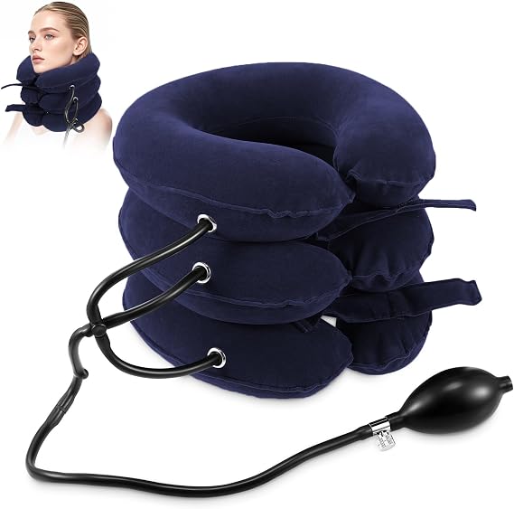 Jaximy Neck Stretcher, Cervical Traction Device, Neck Traction Device, Neck Pain Relief, Adjustable Inflatable Neck Brace & Neck Stretcher Cervical Traction, Neck Decompression Home Use (Blue)