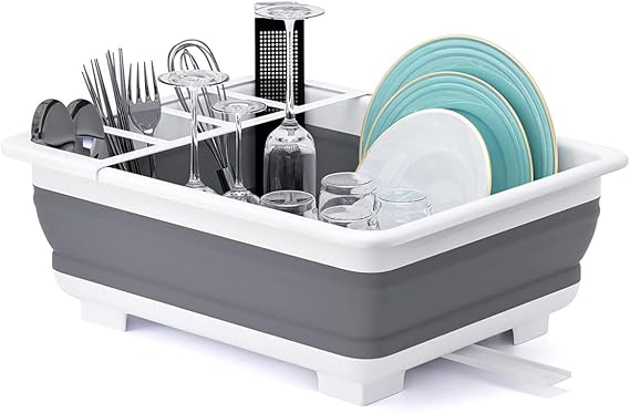 THANSTAR Collapsible Dish Drying Rack, Foldable Dish Drying Rack, Portable Space-Saving Drainer, Organiser for Kitchen, Caravan, Camper, Camping Essentials, RV Accessories