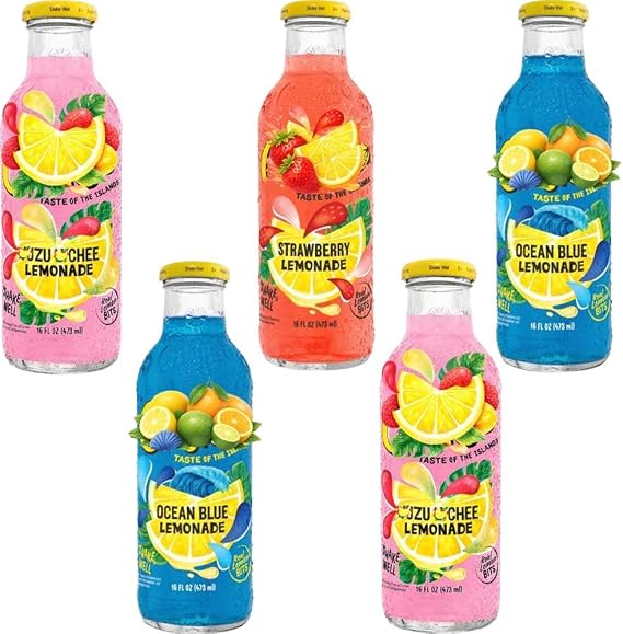 Fruity Lemonade Drinks 473ml – Lychee, Strawberry & Ocean Blue Flavours, Refreshing Summer Soft Drink Variety Pack, Cold Fizzy Beverage Bottles (6 x Bottle, Random Mixed)