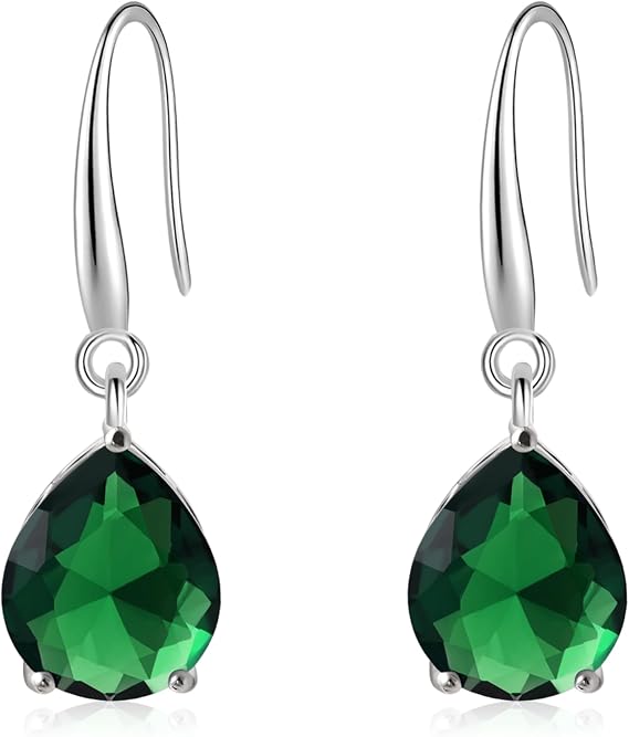 Colored Gemstone Drop Earrings, Silver Plated Dangle for Women - Birthstone Jewelry