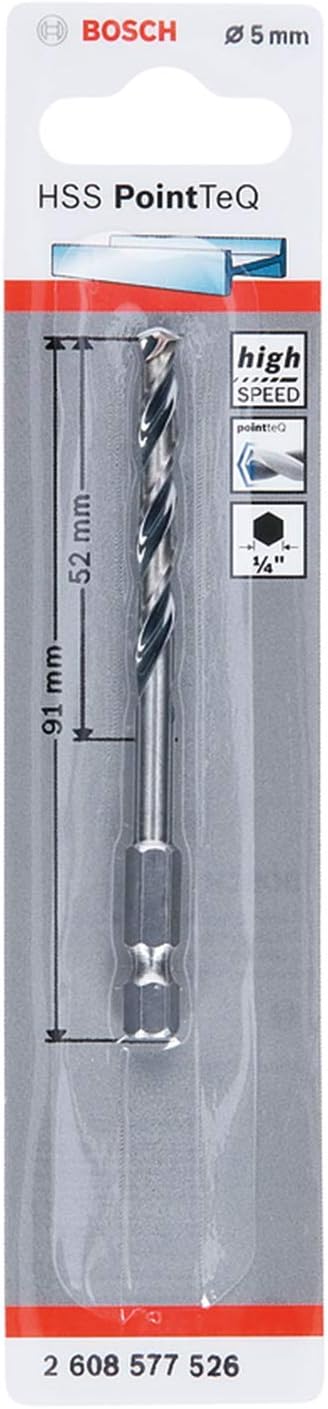 Bosch Professional Altıgen Şaftlı - PointTeQ - HSS Metal Matkap Ucu 5, 0 * 91 mm, Gri