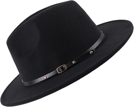 Unisex Womens Mens Adjustable Classic Wide Brim Belt Buckle Fedora Hat Felt Panama Hat Church Jazz Cap