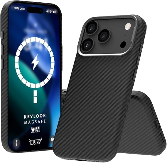 BUFF LABS iPhone 17 Pro Max ile Uyumlu Kablosuz Şarj Uyumlu Destekli Kevlook Kılıf Darbe Önleyici, Tam Koruma (Siyah)