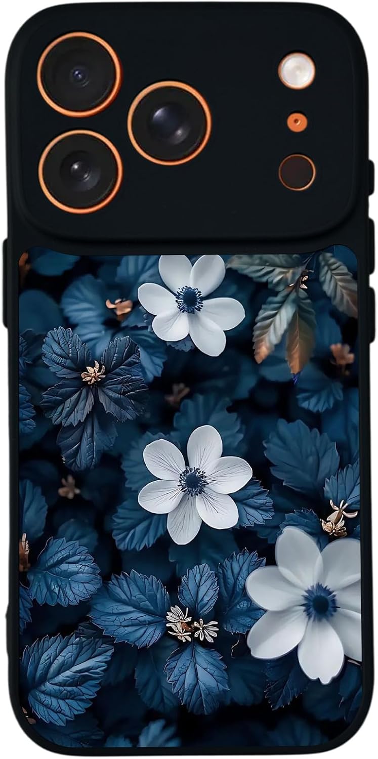 Apple iPhone 17 Pro Max ile Uyumlu Siyah Kılıf, Çiçek Desenli, Yumuşak Silikon, Koruyucu, Şok Emici