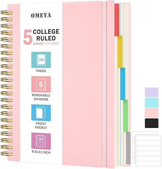 A4 Notebook, Lined Notebook with Removable Dividers, 100GSM Thick Notepad