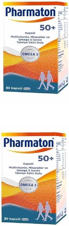 Pharmaton 50 Plus Multivitamin, Mineraller ve Omega 3 İçeren Kapsül, 30 Kapsül, 2 Adet