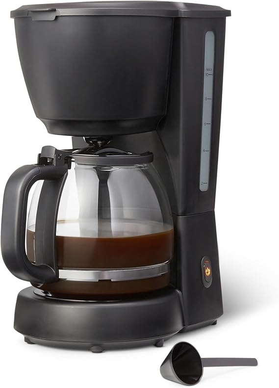 Amazon Basics Filter Coffee Machine with LED Indicator, 10-Cup Capacity Coffee Maker, 1.25L, 1000 W, Glass Carafe, Black