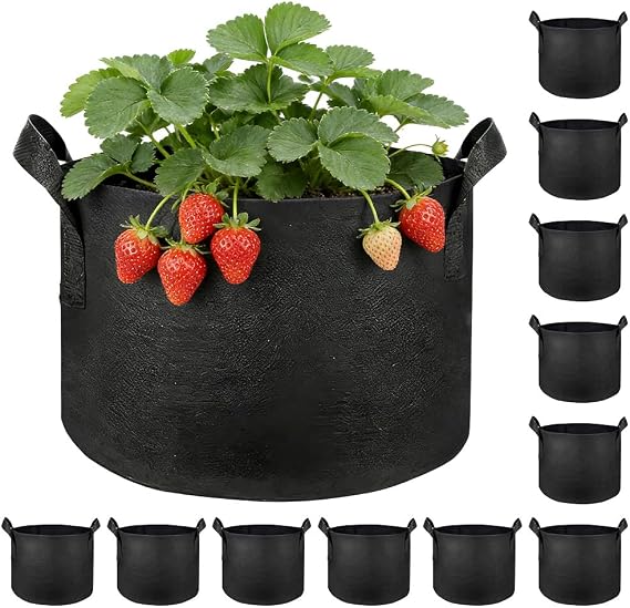 12 Pack 10 Gallon Vegetable Grow Bags, Gardening Plant Growing Bags, Breathable Non-woven Fabric Plant Pots with Handles, Heavy Duty Aeration Fabric Pots for Vegetable Flower Fruits Indoor & Outdoor