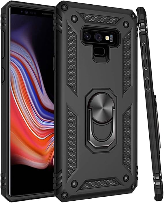 Galaxy Note 9 ケース/Samsung Note9 電話ケース ミリタリーグレード マグネットカーリングホルダー マウント キックスタンド ディフェンダー 保護カバーケース Samsung Galaxy Note 9用 ブラック