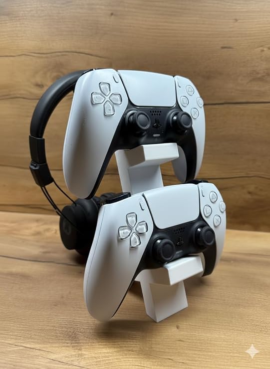 PS5 DualSense 2’ Gaming Arm and Headphone Stand White Color | 3D Printing Stylish Vertical Holder (21.5x18x4cm)
