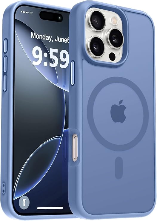 URUCHI Güçlü Manyetik Telefon Kılıfı, [Mag-Safe ile Uyumlu] [Askeri Düzey Düşme Koruması] [Güçlü Silikon Kenarlar] İnce Yarı Saydam Mat Koruyucu Kılıf (Açık Mavi, iPhone 15 Pro 6,1 inç)