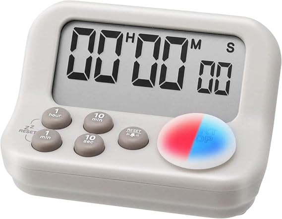 dretec Antimicrobial Hygienic Study Timer, 2 Modes for Focused Learning, Timer Mode, Alarm Mode, Light, Color Recognition, Silent, Long Duration, Learning Timer A+, Large Screen, Gray, Compact, For