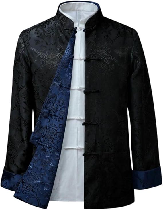 Mens Blazer Jacket Tang Style Chinese Stand Collar Reversible Vintage Spring Autumn